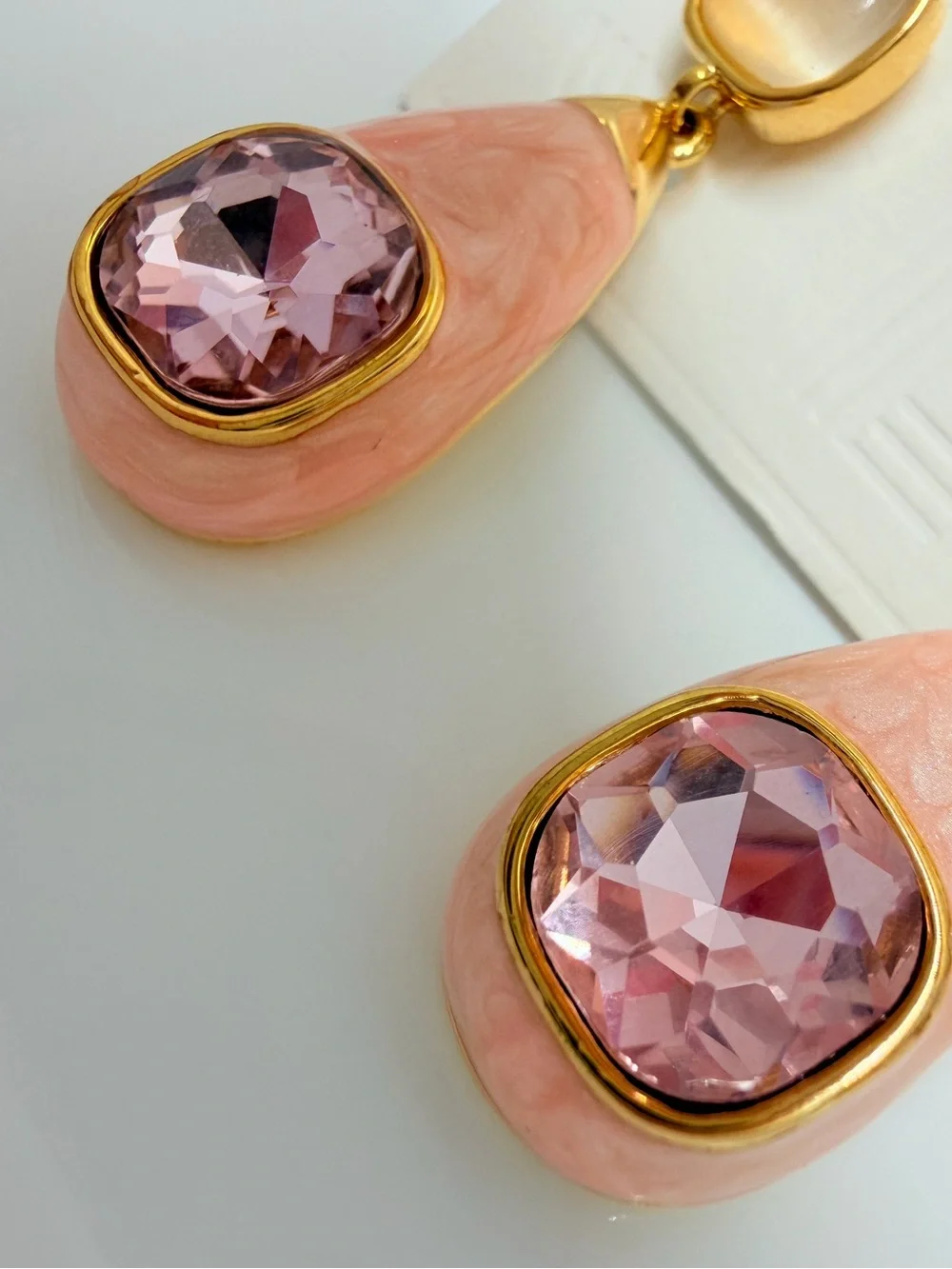 Pink Teardrop Earrings with Faceted Lilac Stones Lead and nickol free